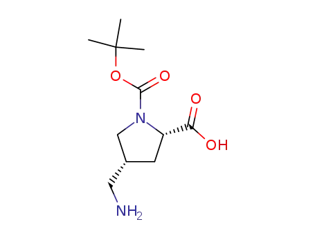 Molecular Structure of 132622-72-1 ((2S,4R)-4-(Aminomethyl)-1-(tert-butoxycarbonyl)pyrrolidine-2-carboxylic acid)