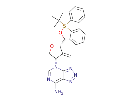 Molecular Structure of 292864-81-4 (4-[5-(<i>tert</i>-butyl-diphenyl-silanyloxymethyl)-4-methylene-tetrahydro-furan-3-yl]-4<i>H</i>-[1,2,3]triazolo[4,5-<i>d</i>]pyrimidin-7-ylamine)