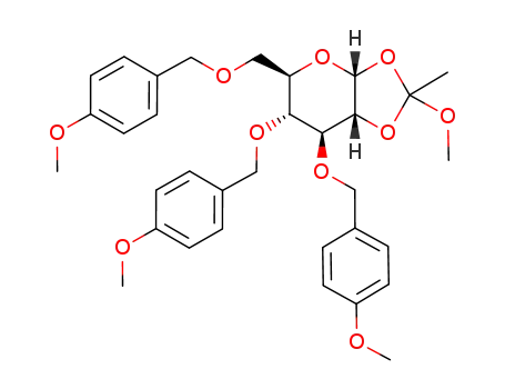 Molecular Structure of 280574-39-2 (3,4,6-tri-O-p-methoxybenzyl-1,2-O-(1-methoxyethylidene)-α-D-glucopyranose)
