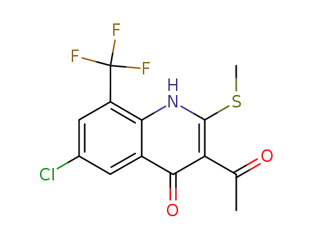 Molecular Structure of 548929-96-0 (3-acetyl-6-chloro-2-methylsulfanyl-8-trifluoromethyl-1<i>H</i>-quinolin-4-one)