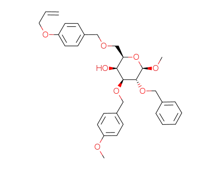 Molecular Structure of 464177-67-1 ((2R,3S,4S,5R,6R)-2-(4-Allyloxy-benzyloxymethyl)-5-benzyloxy-6-methoxy-4-(4-methoxy-benzyloxy)-tetrahydro-pyran-3-ol)