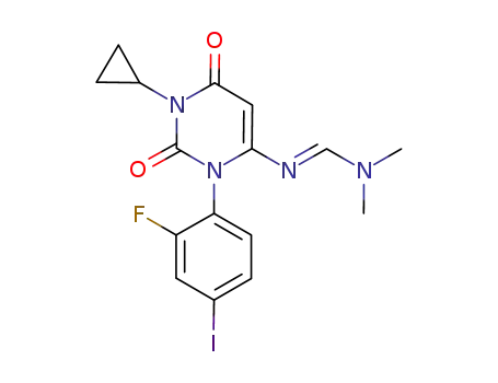 Molecular Structure of 871700-30-0 (MethaniMidaMide, N'-[1-cyclopropyl-3-(2-fluoro-4-iodophenyl)-1,2,3,6-tetrahydro-2,6-dioxo-4-pyriMidinyl]-N,N-diMethyl-)