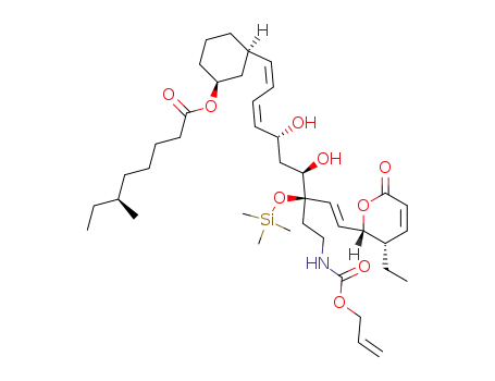 Molecular Structure of 467234-67-9 ((S)-6-Methyl-octanoic acid (1S,3R)-3-[(1Z,3Z,9E)-(5R,7R,8R)-8-(2-allyloxycarbonylamino-ethyl)-10-((2S,3S)-3-ethyl-6-oxo-3,6-dihydro-2H-pyran-2-yl)-5,7-dihydroxy-8-trimethylsilanyloxy-deca-1,3,9-trienyl]-cyclohexyl ester)