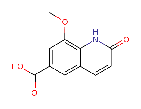 Molecular Structure of 165592-30-3 (6-Quinolinecarboxylic acid, 1,2-dihydro-8-methoxy-2-oxo-)