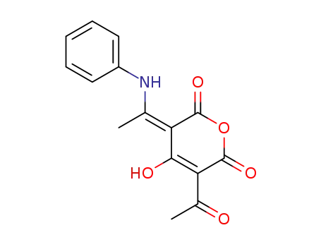 Molecular Structure of 59257-02-2 ((3Z)-5-acetyl-6-hydroxy-3-[1-(phenylamino)ethylidene]-2H-pyran-2,4(3H)-dione)