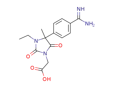 Molecular Structure of 340188-47-8 (2-[4-(R,S)-(4-aminoiminomethyl-phenyl)-3-ethyl-4-methyl-2,5-dioxoimidazolidin-1-yl]acetic acid)