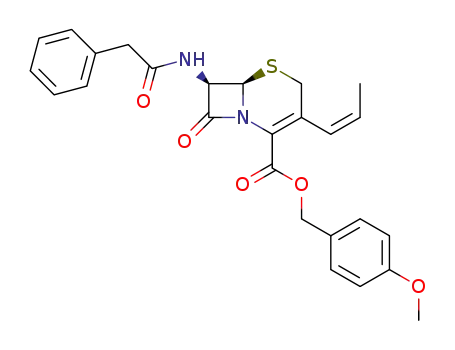 Molecular Structure of 120635-31-6 (5-Thia-1-azabicyclo[4.2.0]oct-2-ene-2-carboxylic acid,
8-oxo-7-[(phenylacetyl)amino]-3-(1Z)-1-propenyl-,
(4-methoxyphenyl)methyl ester, (6R,7R)-)