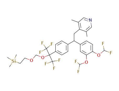 Molecular Structure of 524775-16-4 (4-(2-(3,4-bis-difluoromethoxy-phenyl)-2-{4-[2,2,2-trifluoro-1-trifluoromethyl-1-(2-trimethylsilanyl-ethoxymethoxy)-ethyl]-phenyl}-ethyl)-3,5-dimethyl-pyridine)