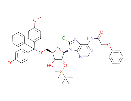Molecular Structure of 508179-31-5 (<i>N</i>-{9-[5-[bis-(4-methoxy-phenyl)-phenyl-methoxymethyl]-3-(<i>tert</i>-butyl-dimethyl-silanyloxy)-4-hydroxy-tetrahydro-furan-2-yl]-8-chloro-9<i>H</i>-purin-6-yl}-2-phenoxy-acetamide)