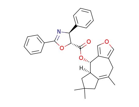 Molecular Structure of 395664-53-6 ((4S,5R)-2,4-Diphenyl-4,5-dihydro-oxazole-5-carboxylic acid (4S,4aR)-6,6,8-trimethyl-4,4a,5,6,7,9-hexahydro-2-oxa-cyclopenta[f]azulen-4-yl ester)