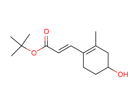 Molecular Structure of 62327-22-4 (2-Propenoic acid, 3-(4-hydroxy-2-methyl-1-cyclohexen-1-yl)-,
1,1-dimethylethyl ester, (E)-)