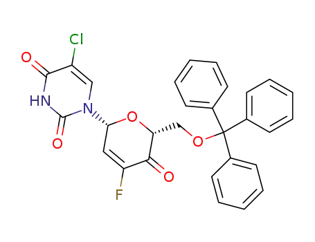5-chloro-1-(2,3-dideoxy-3-fluoro-6-O-trityl-β-D-glycero-hex-2-enopyranosyl-4-ulose)uracil