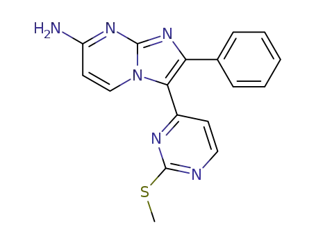 Molecular Structure of 340042-11-7 (3-[2-(methylthio)-4-pyrimidinyl]-2-phenylimidazo[1,2-a]pyrimidin-7-amine)