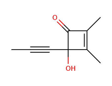 Molecular Structure of 130352-47-5 (2-Cyclobuten-1-one, 4-hydroxy-2,3-dimethyl-4-(1-propynyl)- (9CI))
