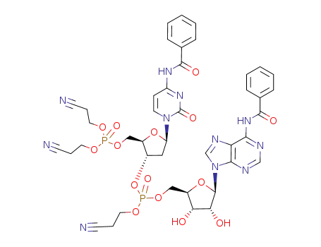 4-N-benzoyl-5'-O-[di(2-cyanoethyloxy)phosphoryl]-2'-deoxycytidylyl-{3'-O<sup>P</sup>-(2-cyanoethyl)->5'}-6-N-benzoyladenosine