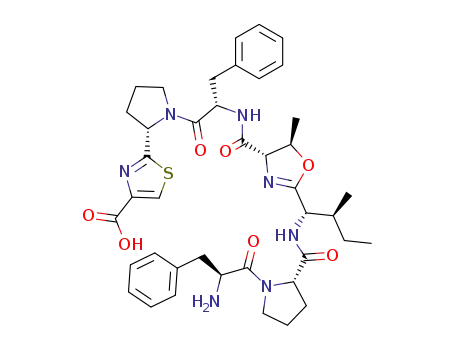 2-[(S)-1-((S)-2-{[(4S,5R)-2-((1S,2S)-1-{[(S)-1-((S)-2-Amino-3-phenyl-propionyl)-pyrrolidine-2-carbonyl]-amino}-2-methyl-butyl)-5-methyl-4,5-dihydro-oxazole-4-carbonyl]-amino}-3-phenyl-propionyl)-pyrrolidin-2-yl]-thiazole-4-carboxylic acid