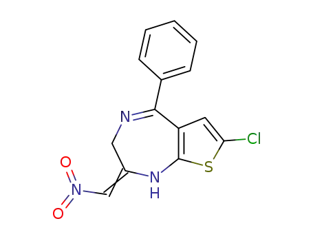 Molecular Structure of 59469-84-0 (1H-Thieno[2,3-e]-1,4-diazepine,
7-chloro-2,3-dihydro-2-(nitromethylene)-5-phenyl-)