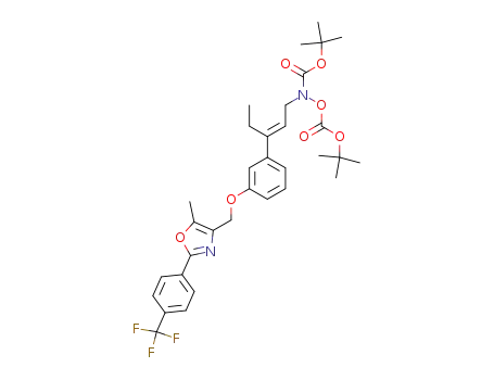 Molecular Structure of 174258-44-7 ((E)-N-tert-Butoxycarbonyloxy-(3-{3-[5-methyl-2-(4-trifluoromethyl-phenyl)-oxazol-4-ylmethoxy]-phenyl}-pent-2-enyl)-carbamic acid tert-butyl ester)