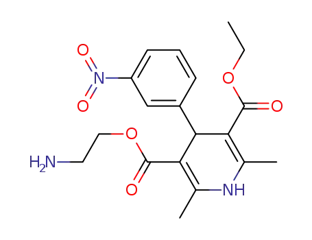 Molecular Structure of 99047-18-4 (3,5-Pyridinedicarboxylic acid,
1,4-dihydro-2,6-dimethyl-4-(3-nitrophenyl)-, 2-aminoethyl ethyl ester)