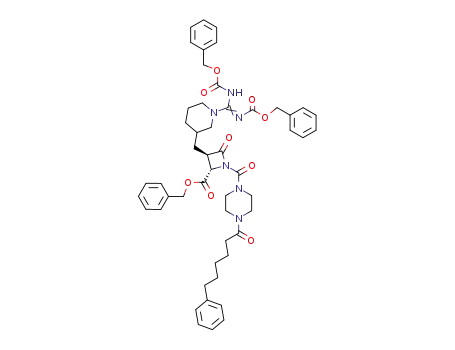 (2S,3R)-3-(1-{Benzyloxycarbonylamino-[(E)-benzyloxycarbonylimino]-methyl}-piperidin-3-ylmethyl)-4-oxo-1-[4-(6-phenyl-hexanoyl)-piperazine-1-carbonyl]-azetidine-2-carboxylic acid benzyl ester