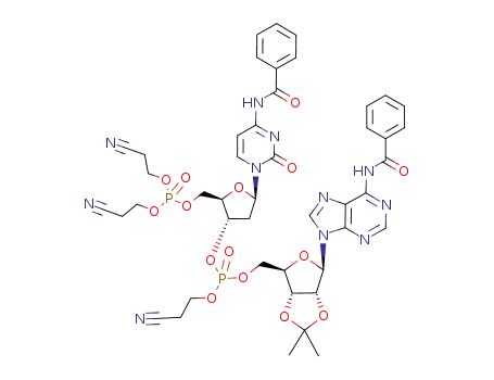 4-N-benzoyl-5'-O-[di(2-cyanoethyloxy)phosphoryl]-2'-deoxycytidylyl-{3'-O<sup>P</sup>-(2-cyanoethyl)->5'}-6-N-benzoyl-2',3'-O-isopropylideneadenosine