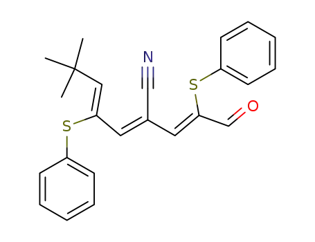 Molecular Structure of 403719-69-7 (2,4-Heptadienenitrile,
6,6-dimethyl-2-[(1Z)-3-oxo-2-(phenylthio)-1-propenyl]-4-(phenylthio)-,
(2Z,4Z)-)
