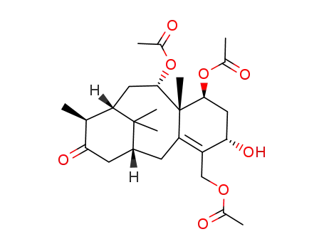 Molecular Structure of 445473-97-2 (Acetic acid (1R,5S,7S,8R,9S,11S,12S)-7-acetoxy-4-acetoxymethyl-5-hydroxy-8,12,15,15-tetramethyl-13-oxo-tricyclo[9.3.1.0<sup>3,8</sup>]pentadec-3-en-9-yl ester)