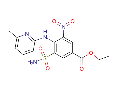 Molecular Structure of 28394-91-4 (Benzoic acid, 3-(aminosulfonyl)-4-[(6-methyl-2-pyridinyl)amino]-5-nitro-,
ethyl ester)