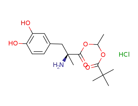 Molecular Structure of 55943-64-1 (L-Tyrosine, 3-hydroxy-a-methyl-, 1-(2,2-dimethyl-1-oxopropoxy)ethyl
ester, hydrochloride)