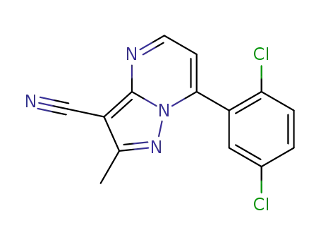 Molecular Structure of 115955-47-0 (Pyrazolo[1,5-a]pyrimidine-3-carbonitrile,
7-(2,5-dichlorophenyl)-2-methyl-)