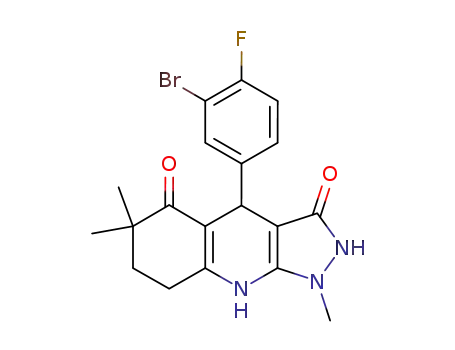 Molecular Structure of 359866-99-2 (1H-Pyrazolo[3,4-b]quinoline-3,5(2H,6H)-dione,
4-(3-bromo-4-fluorophenyl)-4,7,8,9-tetrahydro-1,6,6-trimethyl-)