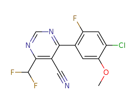 Molecular Structure of 425406-70-8 (5-Pyrimidinecarbonitrile,
4-(4-chloro-2-fluoro-5-methoxyphenyl)-6-(difluoromethyl)-)