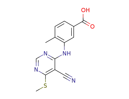 Molecular Structure of 868272-34-8 (3-(5-cyano-6-(methylthio)pyrimidin-4-ylamino)-N-methoxy-4-methylbenzoic acid)