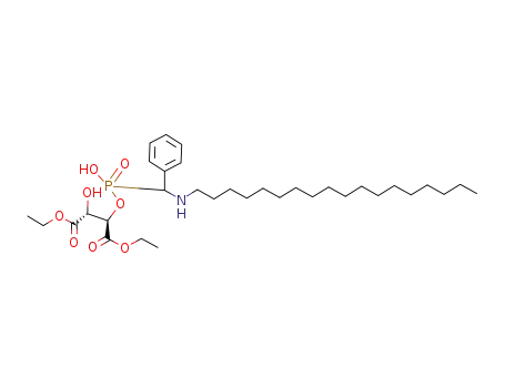 Molecular Structure of 651320-46-6 (Butanedioic acid,
2-hydroxy-3-[[hydroxy[(octadecylamino)phenylmethyl]phosphinyl]oxy]-,
diethyl ester, (2R,3R)-)