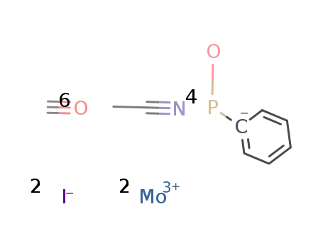 Molecular Structure of 137917-53-4 (2I<sup>(1-)</sup>*CH<sub>3</sub>CN*6CO*2Mo<sup>(3+)</sup>*4((C<sub>6</sub>H<sub>5</sub>)PO)<sup>(1-)</sup>=(CO)4Mo((C<sub>6</sub>H<sub>5</sub>)PO)4Mo(CO)2I<sub>2</sub>CH<sub>3</sub>CN)
