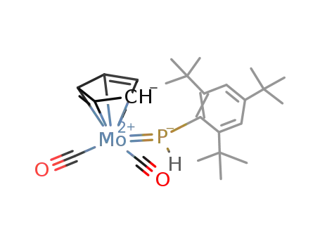 Molecular Structure of 220821-72-7 (dicarbonyl(η(5)-cyclopentadienyl)[2,4,6-tri(tert-butyl)-phenyl-λ(4)-phosphanediyl]molybdenum(II))