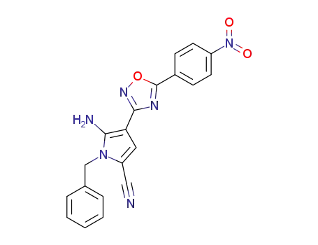Molecular Structure of 821004-46-0 (1H-Pyrrole-2-carbonitrile,
5-amino-4-[5-(4-nitrophenyl)-1,2,4-oxadiazol-3-yl]-1-(phenylmethyl)-)