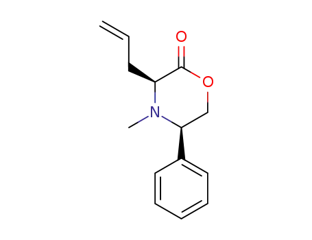 Molecular Structure of 130193-87-2 (2-Morpholinone, 4-methyl-5-phenyl-3-(2-propenyl)-, (3S,5R)-)
