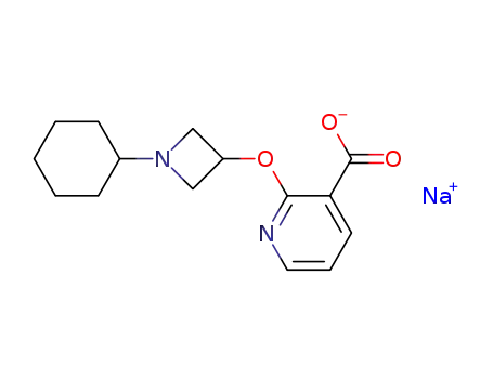 Molecular Structure of 91847-42-6 (3-Pyridinecarboxylic acid, 2-[(1-cyclohexyl-3-azetidinyl)oxy]-, sodium
salt)