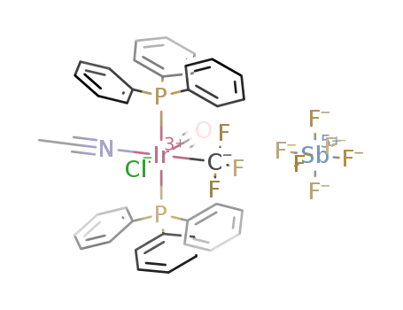 Molecular Structure of 105250-39-3 (Ir(CF<sub>3</sub>)Cl(CH<sub>3</sub>CN)(CO)[P(C<sub>6</sub>H<sub>5</sub>)3]2<sup>(1+)</sup>*SbF<sub>6</sub><sup>(1-)</sup>=[Ir(CF<sub>3</sub>)Cl(CH<sub>3</sub>CN)(CO)(P(C<sub>6</sub>H<sub>5</sub>)3)2](SbF<sub>6</sub>))