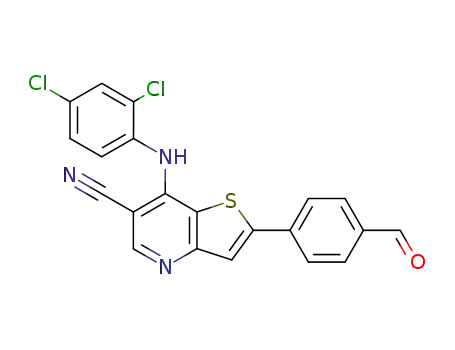 Molecular Structure of 700845-54-1 (7-[(2,4-dichlorophenyl)amino]-3-(4-formylphenyl)thieno[3,2-b]pyridine-6-carbonitrile)