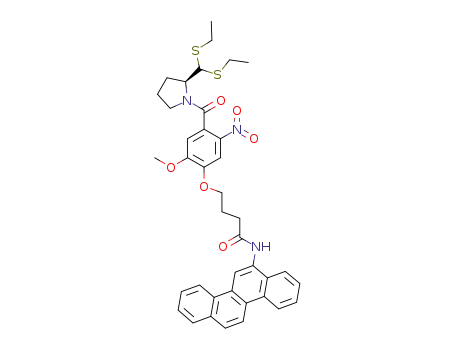 Molecular Structure of 625457-62-7 (4-{4-[2-(bis-ethylsulfanyl-methyl)-pyrrolidine-1-carbonyl]-2-methoxy-5-nitro-phenoxy}-<i>N</i>-chrysen-6-yl-butyramide)