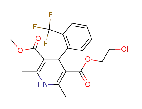 Molecular Structure of 87966-80-1 (3,5-Pyridinedicarboxylic acid,
1,4-dihydro-2,6-dimethyl-4-[2-(trifluoromethyl)phenyl]-, 2-hydroxyethyl
methyl ester)