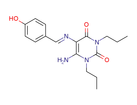 Molecular Structure of 127252-60-2 (2,4(1H,3H)-Pyrimidinedione,
6-amino-5-[[(4-hydroxyphenyl)methylene]amino]-1,3-dipropyl-)
