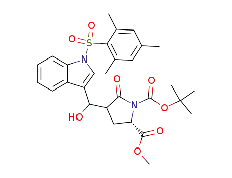 Molecular Structure of 862583-36-6 ((2S)-4-[hydroxy(1-mesitylsulfonyl-1H-indol-3-yl)methyl]-5-oxopyrrolidine-1,2-dicarboxylic acid)