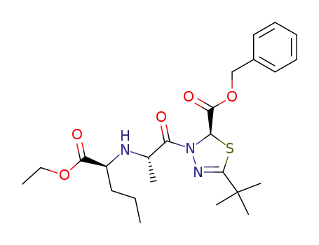Molecular Structure of 109715-02-8 ((R)-5-tert-Butyl-3-[(S)-2-((S)-1-ethoxycarbonyl-butylamino)-propionyl]-2,3-dihydro-[1,3,4]thiadiazole-2-carboxylic acid benzyl ester)