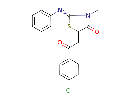 Molecular Structure of 1040550-18-2 (2-phenylimino-3-methyl-5-[2-(4-chlorophenyl)-2-oxoethyl]-4-oxo-1,3-thiazolidine)