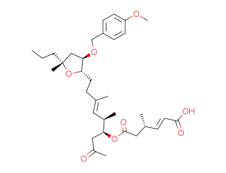 Molecular Structure of 826995-00-0 (2-Hexenedioic acid, 4-methyl-,
6-[(1S,2R,3E)-2,4-dimethyl-1-(2-oxopropyl)-6-[(2S,3R,5R)-tetrahydro-3
-[(4-methoxyphenyl)methoxy]-5-methyl-5-propyl-2-furanyl]-3-hexenyl]
ester, (2E,4S)-)