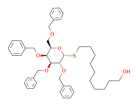Molecular Structure of 893421-29-9 (10-hydroxydecyl 2,3,4,6-tetra-O-benzyl-1-thio-α-D-galactopyranoside)