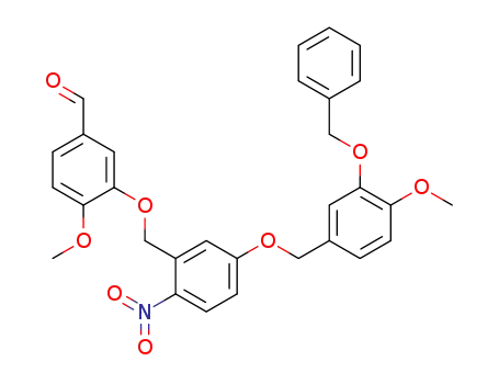 Molecular Structure of 670275-04-4 (3-[5-(3-benzyloxy-4-methoxy-benzyloxy)-2-nitro-benzyloxy]-4-methoxy-benzaldehyde)